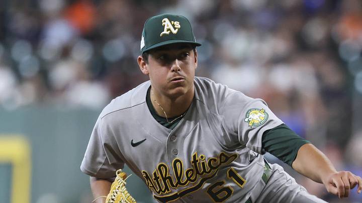 Jun 7, 2026; Houston, Texas, USA; Athletics starting pitcher Gage Jump (61) delivers a pitch during the second inning against the Houston Astros at Daikin Park. Mandatory Credit: Troy Taormina-Imagn Images Jun 7, 2026; Houston, Texas, USA; Athletics starting pitcher Gage Jump (61) delivers a pitch during the second inning against the Houston Astros at Daikin Park. Mandatory Credit: Troy Taormina-Imagn Images