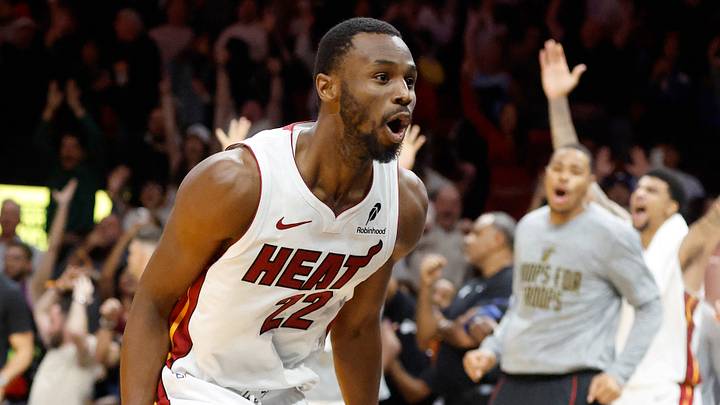 Miami Heat forward Andrew Wiggins (22) reacts (Mandatory Credit: Rhona Wise-Imagn Images)