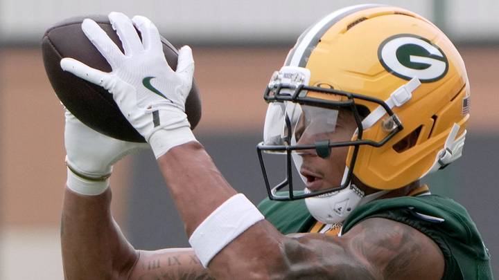 Green Bay Packers cornerback Benjamin St-Juste (21) is shown at training camp. He is inactive for the game against Dallas with a hamstring injury. Green Bay Packers cornerback Benjamin St-Juste (21) is shown at training camp. He is inactive for the game against Dallas with a hamstring injury.