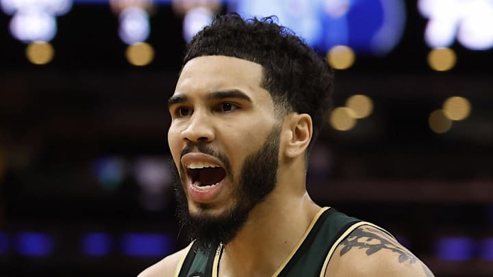 Feb 12, 2023; Boston, Massachusetts, USA; Boston Celtics forward Jayson Tatum (0) complains to a referee during the second half against the Memphis Grizzlies at TD Garden. Mandatory Credit: Winslow Townson-Imagn Images Feb 12, 2023; Boston, Massachusetts, USA; Boston Celtics forward Jayson Tatum (0) complains to a referee during the second half against the Memphis Grizzlies at TD Garden. Mandatory Credit: Winslow Townson-Imagn Images