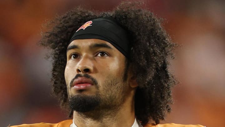 Tampa Bay Buccaneers wide receiver Emeka Egbuka looks on against the Atlanta Falcons.