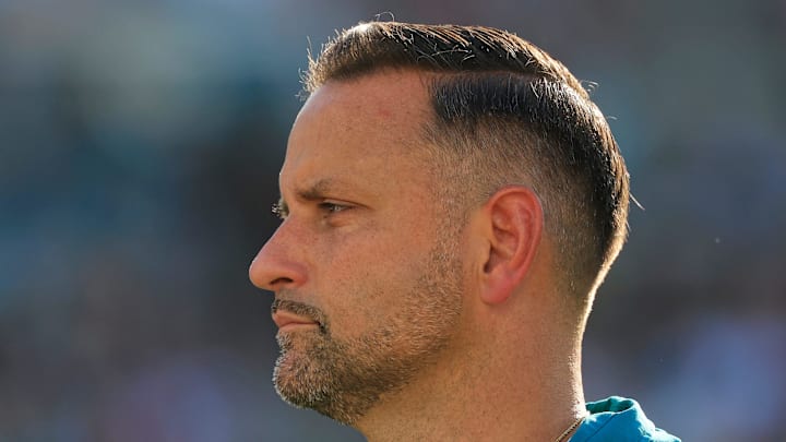 Jacksonville Jaguars defensive coordinator Anthony Campanile during an NFL scrimmage event at EverBank Stadium, Friday, Aug. 1, 2025, in Jacksonville, Fla. [Corey Perrine/Florida Times-Union]