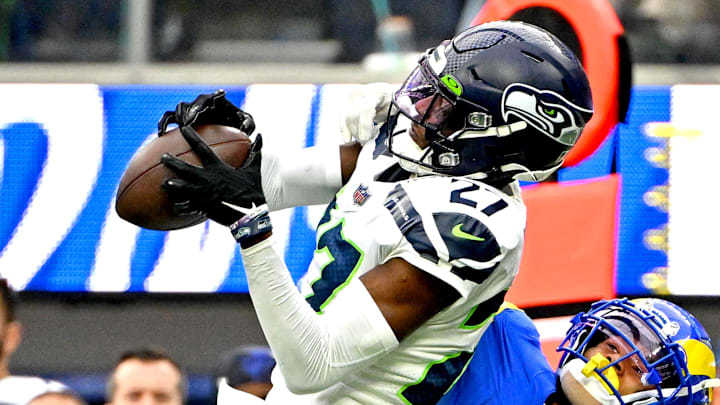 Seattle Seahawks cornerback Tariq Woolen (27).