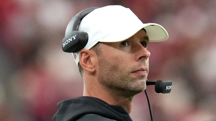 Arizona Cardinals head coach Jonathan Gannon looks on from the sidelines as they play against the Tennessee Titans at State Farm Stadium in Glendale on Oct. 5, 2025.