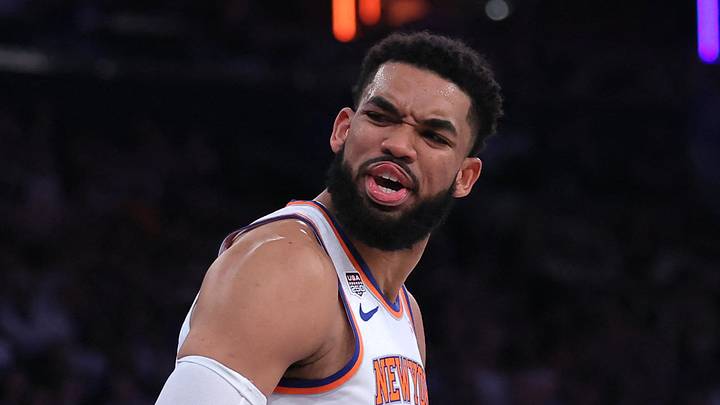 Jun 10, 2026; New York, New York, USA; New York Knicks center Karl-Anthony Towns (32) reacts in the second quarter against the San Antonio Spurs during game four of the 2026 NBA Finals at Madison Square Garden. Mandatory Credit: Brad Penner-Imagn Images Jun 10, 2026; New York, New York, USA; New York Knicks center Karl-Anthony Towns (32) reacts in the second quarter against the San Antonio Spurs during game four of the 2026 NBA Finals at Madison Square Garden. Mandatory Credit: Brad Penner-Imagn Images