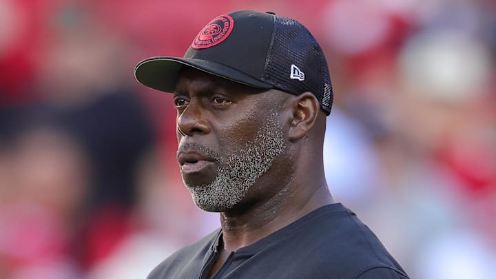 Aug 25, 2023; Santa Clara, California, USA; San Francisco 49ers assistant head coach Anthony Lynn before the game against the Los Angeles Chargers at Levi's Stadium. Mandatory Credit: Sergio Estrada-Imagn Images