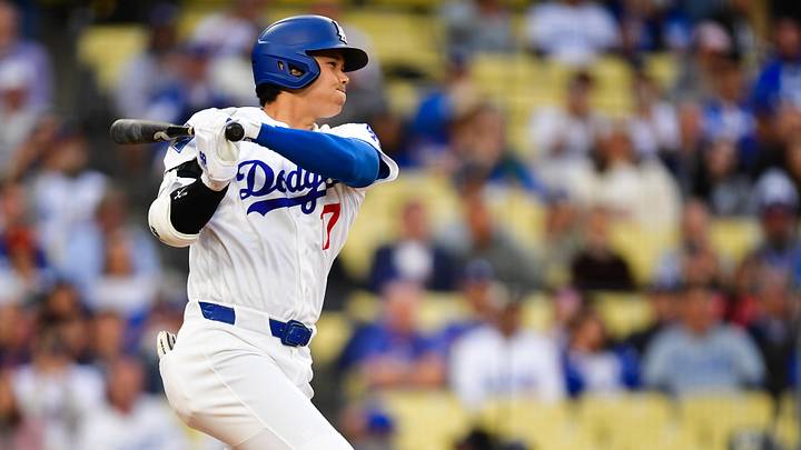 Los Angeles Dodgers two-way player Shohei Ohtani (17) grounds out during the first inning against the Colorado Rockies at Dodger Stadium on May 26, 2026.
