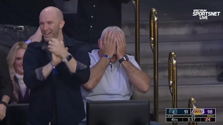 Luka Doncic’s father reacts to an unbelievable shot.