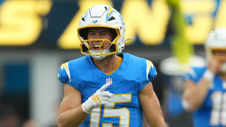 Sep 20, 2026; Inglewood, California, USA; Los Angeles Chargers wide receiver Ladd McConkey (15) celebrates after a play against the Las Vegas Raiders during the first half at SoFi Stadium. Mandatory Credit: Kirby Lee-Imagn Images Sep 20, 2026; Inglewood, California, USA; Los Angeles Chargers wide receiver Ladd McConkey (15) celebrates after a play against the Las Vegas Raiders during the first half at SoFi Stadium. Mandatory Credit: Kirby Lee-Imagn Images