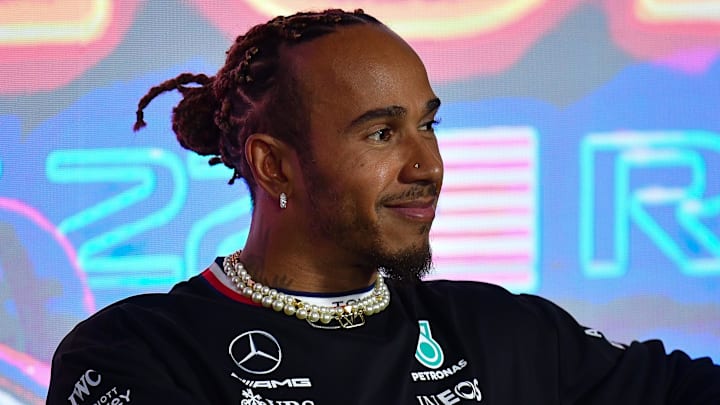 Nov 15, 2023; Las Vegas, Nevada, USA; Mercedes AMG Petronas driver Lewis Hamilton of Great Britain Nov 15, 2023; Las Vegas, Nevada, USA; Mercedes AMG Petronas driver Lewis Hamilton of Great Britain