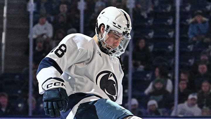 Penn State forward Aiden Fink, a 2025 Hobey Baker finalists and player on U.S. Collegiate Selects Team. 