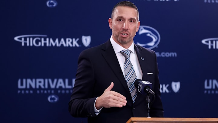 Dec 8, 2025; University Park, PA, USA; Matt Campbell is announced as the Penn State Nittany Lions new head coach during a press conference at the Beaver Stadium Press Room.