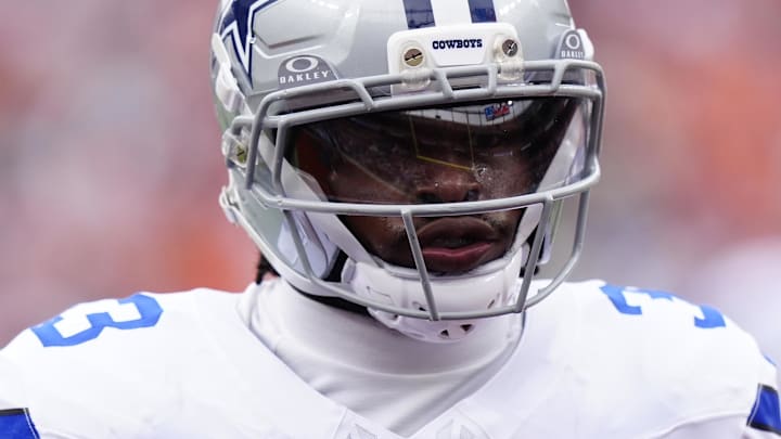 Dallas Cowboys running back Javonte Williams looks on before the game against the Denver Broncos at Empower Field.