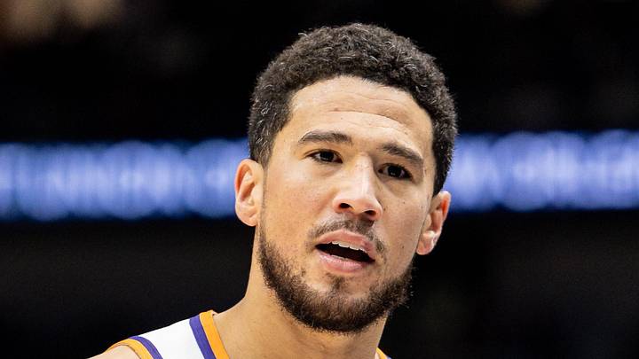 Dec 27, 2025; New Orleans, Louisiana, USA;  Phoenix Suns guard Devin Booker (1) reacts to a play against the New Orleans Pelicans during the first half at Smoothie King Center. Mandatory Credit: Stephen Lew-Imagn Images