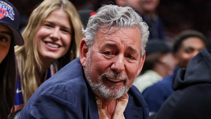 Apr 30, 2026; Atlanta, Georgia, USA; New York Knicks executive chairman and ceo James Dolan watches a game against the Atlanta Hawks in the second quarter during game six of the first round of the 2026 NBA Playoffs at State Farm Arena. Mandatory Credit: Brett Davis-Imagn Images