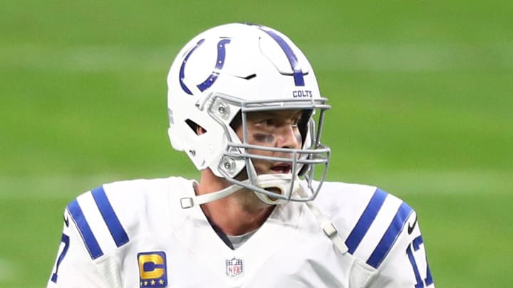 Dec 13, 2020; Paradise, Nevada, USA; Indianapolis Colts quarterback Philip Rivers (17) against the Las Vegas Raiders at Allegiant Stadium. Mandatory Credit: Mark J. Rebilas-Imagn Images Dec 13, 2020; Paradise, Nevada, USA; Indianapolis Colts quarterback Philip Rivers (17) against the Las Vegas Raiders at Allegiant Stadium. Mandatory Credit: Mark J. Rebilas-Imagn Images