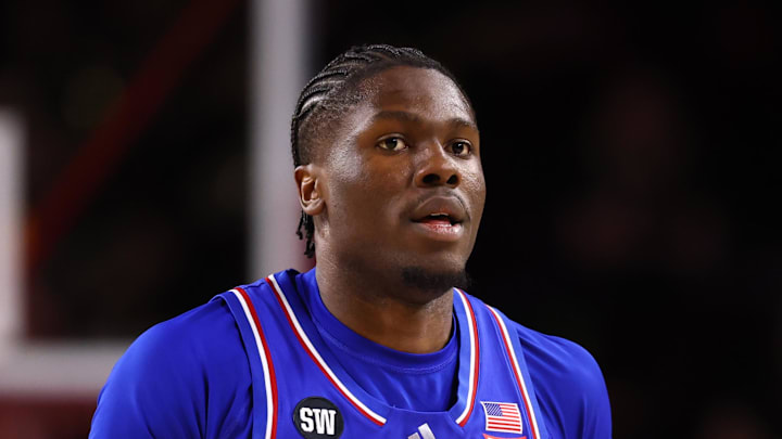 Mar 3, 2026; Tempe, Arizona, USA; Kansas Jayhawks forward Flory Bidunga (40) against the Arizona State Sun Devils at Desert Financial Arena. Mandatory Credit: Mark J. Rebilas-Imagn Images Mar 3, 2026; Tempe, Arizona, USA; Kansas Jayhawks forward Flory Bidunga (40) against the Arizona State Sun Devils at Desert Financial Arena. Mandatory Credit: Mark J. Rebilas-Imagn Images