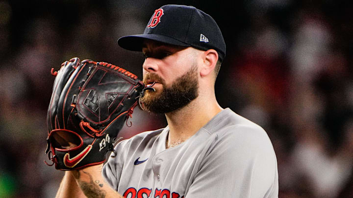 Sep 6, 2025; Phoenix, Arizona, USA;  Boston Red Sox pitcher Lucas Giolito (54) pitches against the Arizona Diamondbacks during the third inning at Chase Field. Mandatory Credit: Arianna Grainey-Imagn Images
