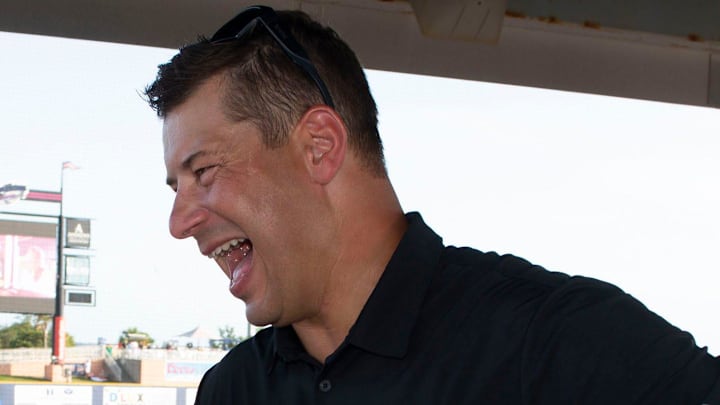 Football coach Jon Sumrall shares a laugh Football coach Jon Sumrall shares a laugh