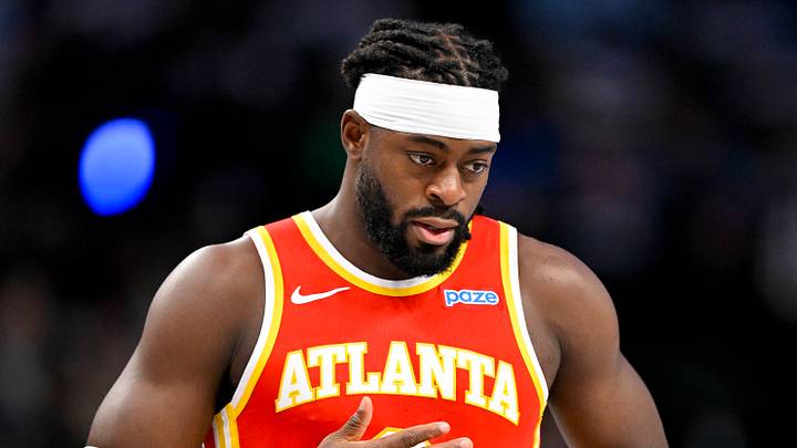 Atlanta Hawks guard Luguentz Dort (0) looks on during the game between the Mavericks and the Hawks at American Airlines Center on Oct. 16, 2026. Atlanta Hawks guard Luguentz Dort (0) looks on during the game between the Mavericks and the Hawks at American Airlines Center on Oct. 16, 2026.