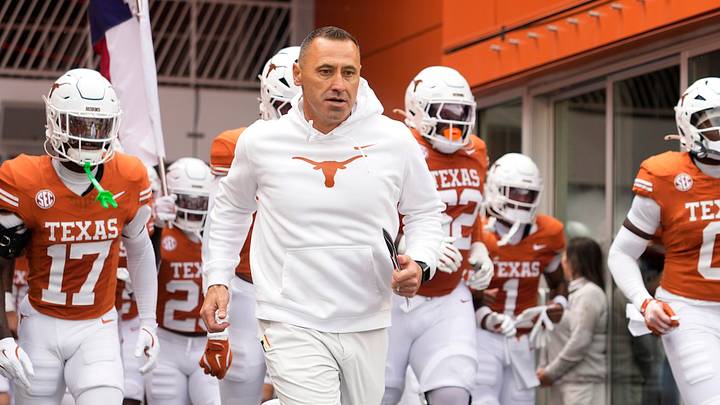 Texas Longhorns head coach Steve Sarkisian leads his team on to the field before a game against the Vanderbilt Commodores at Darrell K Royal-Texas Memorial Stadium. Texas Longhorns head coach Steve Sarkisian leads his team on to the field before a game against the Vanderbilt Commodores at Darrell K Royal-Texas Memorial Stadium.