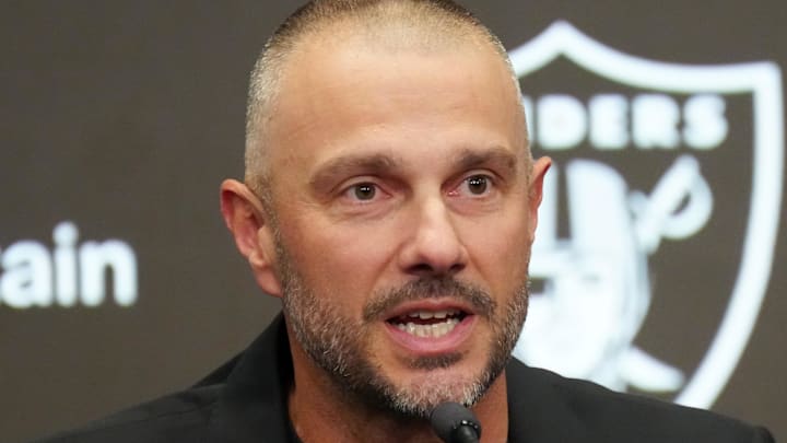 Feb 10, 2026; Henderson, NV, USA; Las Vegas Raiders general manager John Spytek at press conference at Intermountain Health Performance Center. Mandatory Credit: Kirby Lee-Imagn Images