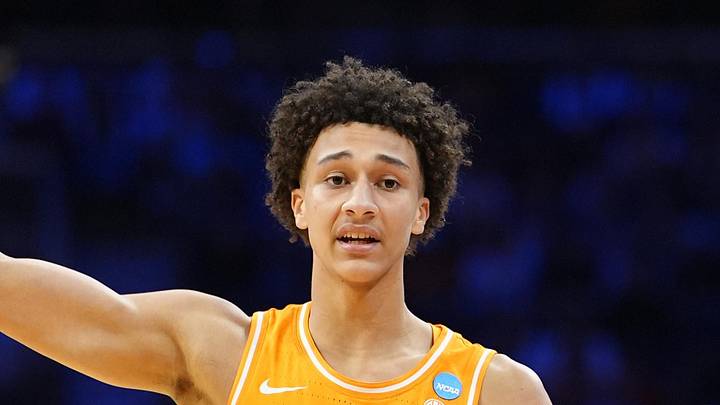 Mar 22, 2026; Philadelphia, PA, USA; Tennessee Volunteers forward Nate Ament (10) reacts against the Virginia Cavaliers in the second half during a second round game of the men's 2026 NCAA Tournament at Xfinity Mobile Arena. Mandatory Credit: Kyle Ross-Imagn Images