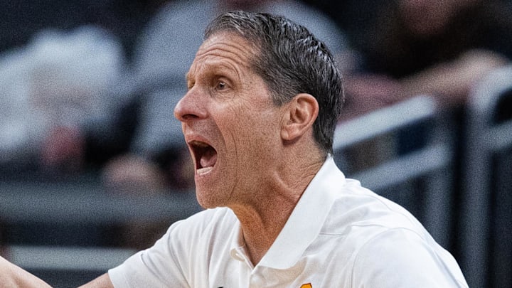 Mar 12, 2025; Indianapolis, IN, USA; USC Trojans head coach Eric Musselman in the second half against the Rutgers Scarlet Knights at Gainbridge Fieldhouse. Mandatory Credit: Trevor Ruszkowski-Imagn Images Mar 12, 2025; Indianapolis, IN, USA; USC Trojans head coach Eric Musselman in the second half against the Rutgers Scarlet Knights at Gainbridge Fieldhouse. Mandatory Credit: Trevor Ruszkowski-Imagn Images