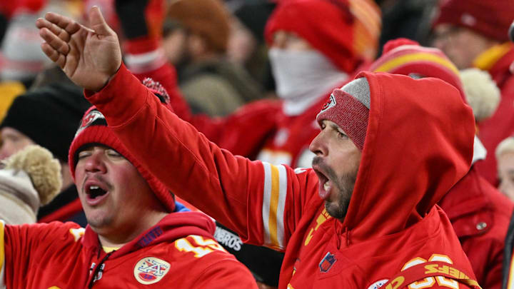 Dec 7, 2025; Kansas City, Missouri, USA; Kansas City Chiefs fans cheer during the third quarter against the Houston Texans at GEHA Field at Arrowhead Stadium. Mandatory Credit: Amy Kontras-Imagn Images Dec 7, 2025; Kansas City, Missouri, USA; Kansas City Chiefs fans cheer during the third quarter against the Houston Texans at GEHA Field at Arrowhead Stadium. Mandatory Credit: Amy Kontras-Imagn Images