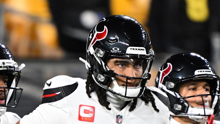 Houston Texans quarterback C.J. Stroud warms up before an AFC Wild Card Round game against the Pittsburgh Steelers
