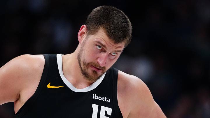 Mar 6, 2026; Denver, Colorado, USA; Denver Nuggets center Nikola Jokic (15) during the second quarter against the New York Knicks at Ball Arena. Mandatory Credit: Ron Chenoy-Imagn Images