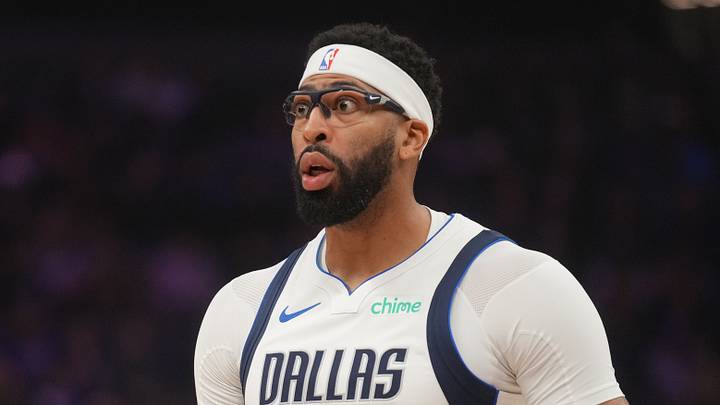 Jan 6, 2026; Sacramento, California, USA; Dallas Mavericks forward Anthony Davis (3) reacts after being fouled against the Sacramento Kings in the first quarter at the Golden 1 Center. Mandatory Credit: Cary Edmondson-Imagn Images