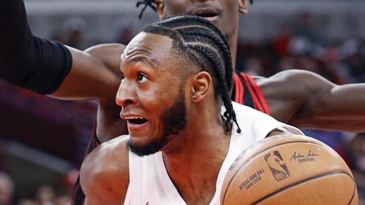 Toronto Raptors guard Immanuel Quickley drives to the basket against the Chicago Bulls. Toronto Raptors guard Immanuel Quickley drives to the basket against the Chicago Bulls.