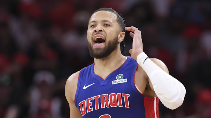 Oct 24, 2025; Houston, Texas, USA; Detroit Pistons guard Cade Cunningham (2) dribbles the ball during the third quarter against the Houston Rockets at Toyota Center. Mandatory Credit: Troy Taormina-Imagn Images