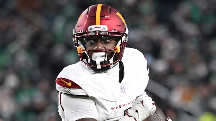 Jan 4, 2026; Philadelphia, Pennsylvania, USA;  Washington Commanders wide receiver Deebo Samuel (1) against the Philadelphia Eagles at Lincoln Financial Field. Mandatory Credit: Eric Hartline-Imagn Images