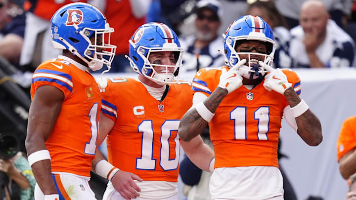 Courtland Sutton, Bo Nix, and Troy Franklin. Courtland Sutton, Bo Nix, and Troy Franklin.