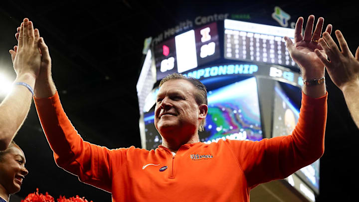 Mar 23, 2024; Omaha, NE, USA; Illinois Fighting Illini head coach Brad Underwood leaves the court after the game against the Duquesne Dukes in the second round of the 2024 NCAA Tournament at CHI Health Center Omaha. Mandatory Credit: Dylan Widger-USA TODAY Sports