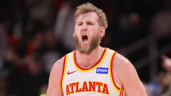 Feb 5, 2026; Atlanta, Georgia, USA; Atlanta Hawks center Jock Landale (31) reacts after a basket against the Utah Jazz in the fourth quarter at State Farm Arena. Mandatory Credit: Brett Davis-Imagn Images

