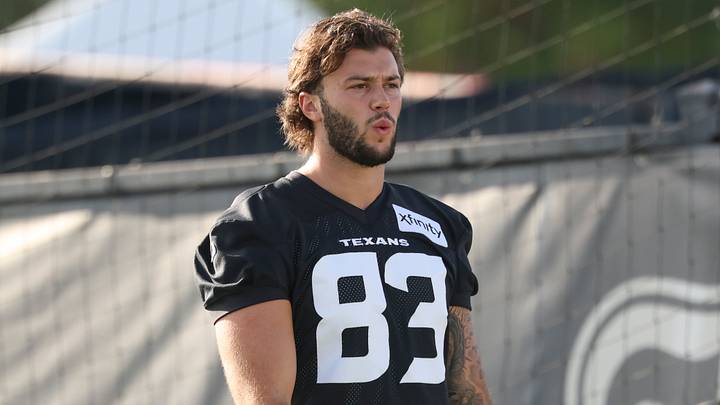 Jul 30, 2026; Houston, Texas, USA;  Houston Texans tight end Marlin Klein (83) during training camp at Houston Methodist Training Center. Mandatory Credit: Troy Taormina-Imagn Images