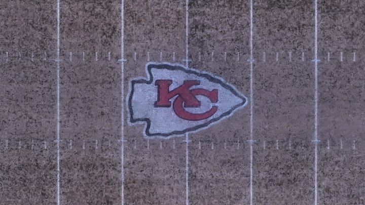 Feb 14, 2024; Kansas City, MO, USA; The Kansas City Chiefs logo at midfield at Arrowhead Stadium at the Truman Sports Complex. Mandatory Credit: Kirby Lee-Imagn Images Feb 14, 2024; Kansas City, MO, USA; The Kansas City Chiefs logo at midfield at Arrowhead Stadium at the Truman Sports Complex. Mandatory Credit: Kirby Lee-Imagn Images