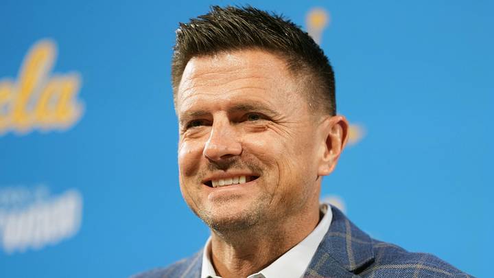 Dec 9, 2025; Los Angeles, CA, USA; Bob Chesney is introduced as UCLA Bruins football coach at press conference at Renee Luskin Conference Center Centennial Ballroom. Mandatory Credit: Kirby Lee-Imagn Images