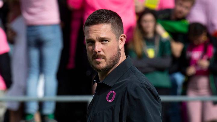 Oregon head coach Dan Lanning walks the field before the game as the Oregon Ducks take on the UCLA Bruins Saturday, Oct. 22, 2022, at Autzen Stadium in Eugene, Ore. Oregon head coach Dan Lanning walks the field before the game as the Oregon Ducks take on the UCLA Bruins Saturday, Oct. 22, 2022, at Autzen Stadium in Eugene, Ore.