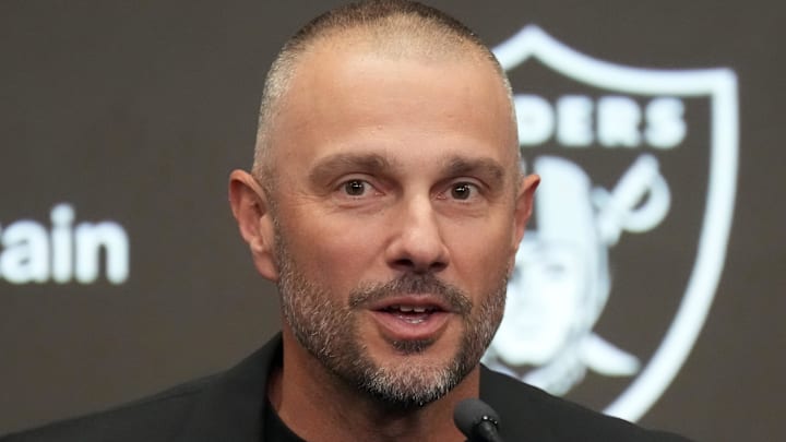 Feb 10, 2026; Henderson, NV, USA; Las Vegas Raiders general manager John Spytek at press conference at Intermountain Health Performance Center. Mandatory Credit: Kirby Lee-Imagn Images
