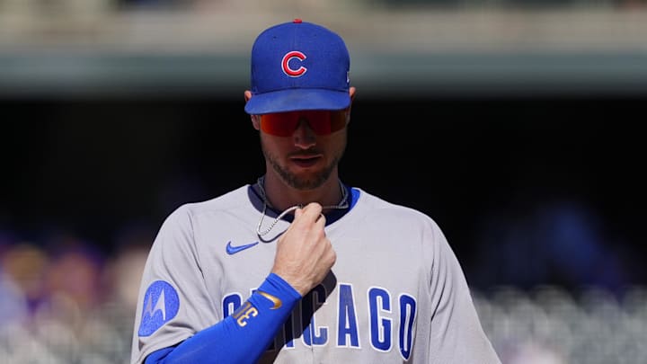 Aug 31, 2025; Denver, Colorado, USA; Chicago Cubs right fielder Kyle Tucker (30) following the loss to the Colorado Rockies at Coors Field. Mandatory Credit: Ron Chenoy-Imagn Images