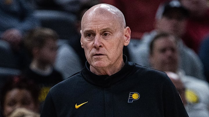 Jan 10, 2026; Indianapolis, Indiana, USA;  Indiana Pacers Head Coach Rick Carlisle in the first half against the Miami Heat at Gainbridge Fieldhouse. Mandatory Credit: Trevor Ruszkowski-Imagn Images