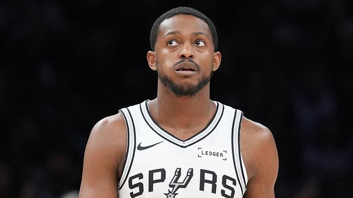Oct 20, 2026; San Antonio, Texas, USA;  San Antonio Spurs guard De'aaron Fox (4) walks up the court in the first half against the Oklahoma City Thunder at Frost Bank Center.  Mandatory Credit: Daniel Dunn-Imagn Images