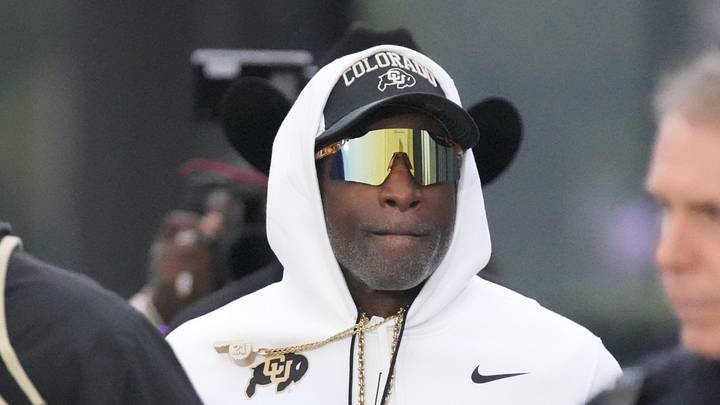 Sep 19, 2026; Evanston, Illinois, USA; Colorado Buffaloes head coach Deion Sanders takes the field with his team for warmups before the game against the Northwestern Wildcats at Northwestern Medicine Field at Martin Stadium. Sep 19, 2026; Evanston, Illinois, USA; Colorado Buffaloes head coach Deion Sanders takes the field with his team for warmups before the game against the Northwestern Wildcats at Northwestern Medicine Field at Martin Stadium.
