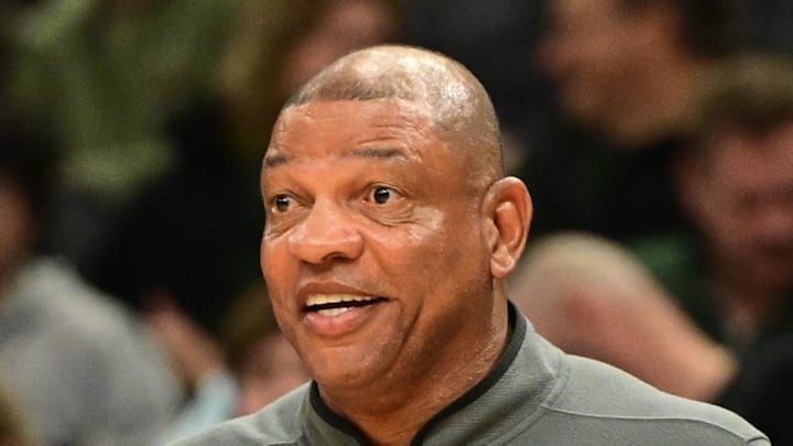 Milwaukee Bucks head coach Doc Rivers reacts in the second quarter against the Toronto Raptors.