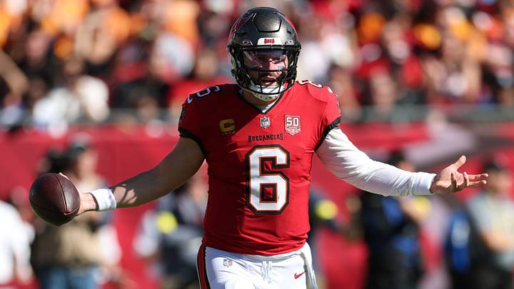Nov 30, 2025; Tampa, Florida, USA; Tampa Bay Buccaneers quarterback Baker Mayfield (6) reacts after a play during the first half against the Arizona Cardinals at Raymond James Stadium. Mandatory Credit: Nathan Ray Seebeck-Imagn Images Nov 30, 2025; Tampa, Florida, USA; Tampa Bay Buccaneers quarterback Baker Mayfield (6) reacts after a play during the first half against the Arizona Cardinals at Raymond James Stadium. Mandatory Credit: Nathan Ray Seebeck-Imagn Images