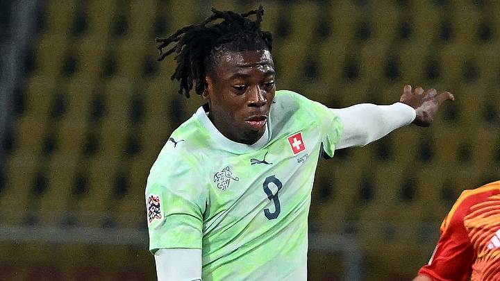 Johan Manzambi looks to have escaped a nasty tackle without injury for Switzerland. Johan Manzambi looks to have escaped a nasty tackle without injury for Switzerland.